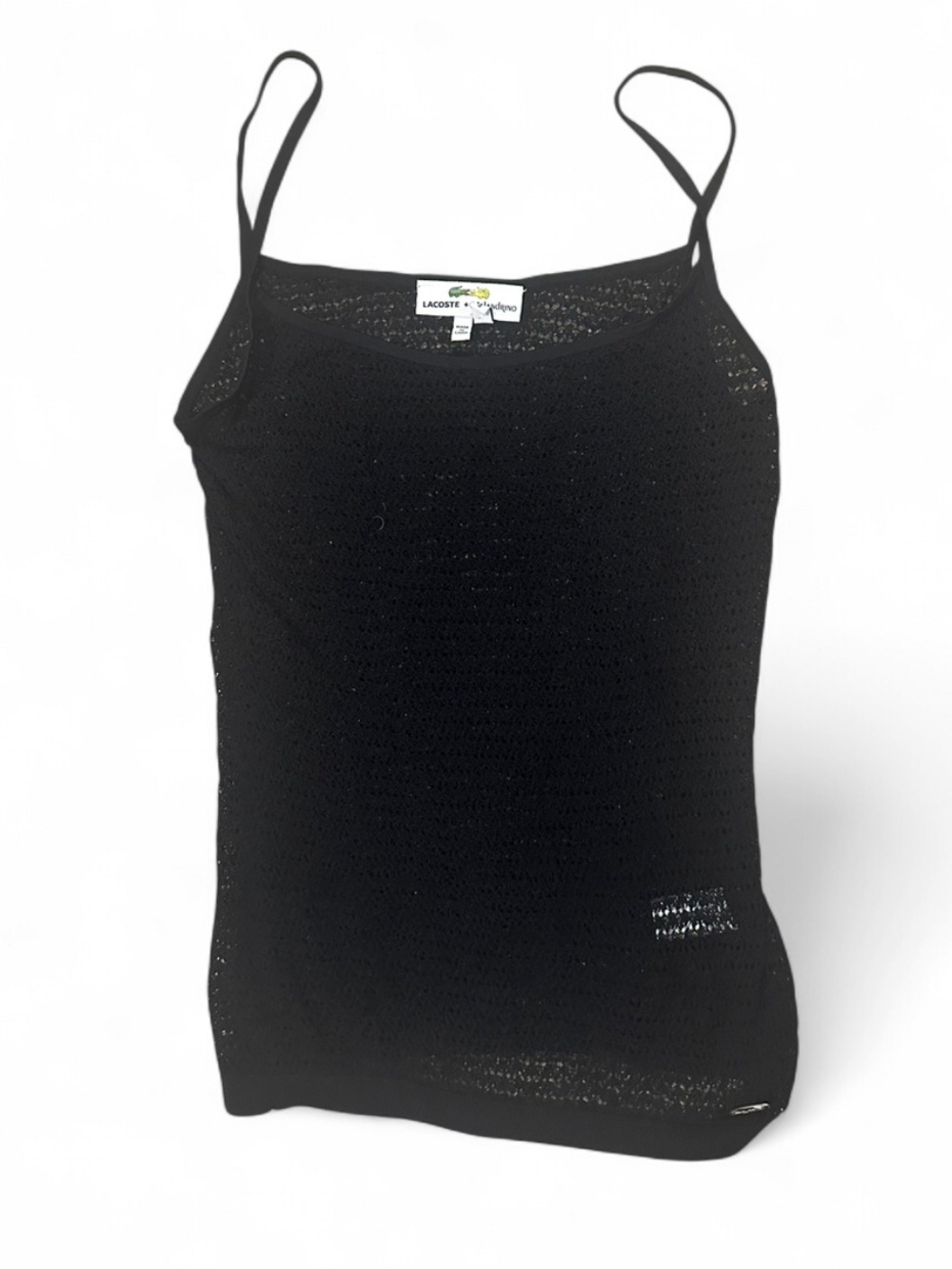 Vintage Lacoste x Malandrino Black Netted Spaghetti-Strap Tank Top Size Small